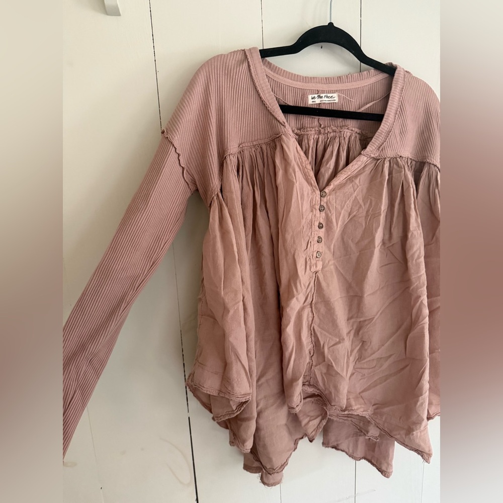 We The Free by Free People Boho Henley Babydoll Top Mauve Pink Sz Small